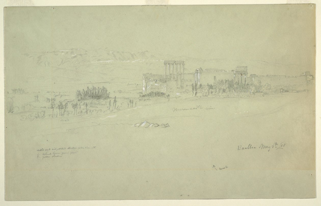 Piirros, temppelit, Baalbek, 6. toukokuuta 1868. tekijältä Frederic Edwin Church