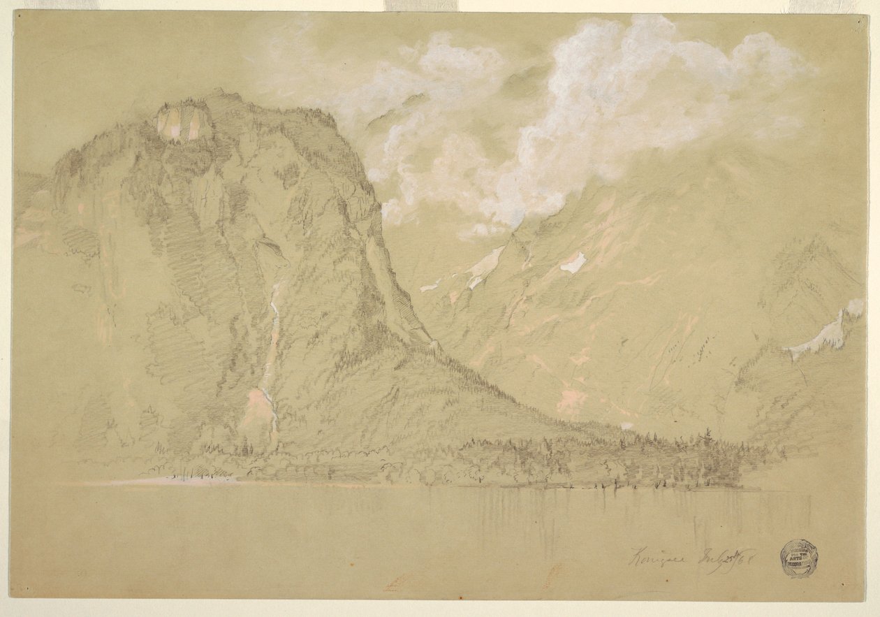 Piirros, Königssee ja Schrainbachin putoukset, heinäkuu 1868. tekijältä Frederic Edwin Church