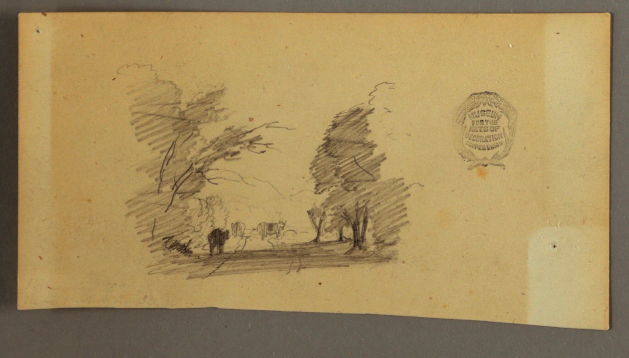 Piirros, Kolme lehmää metsätiellä, n. 1845. tekijältä Frederic Edwin Church