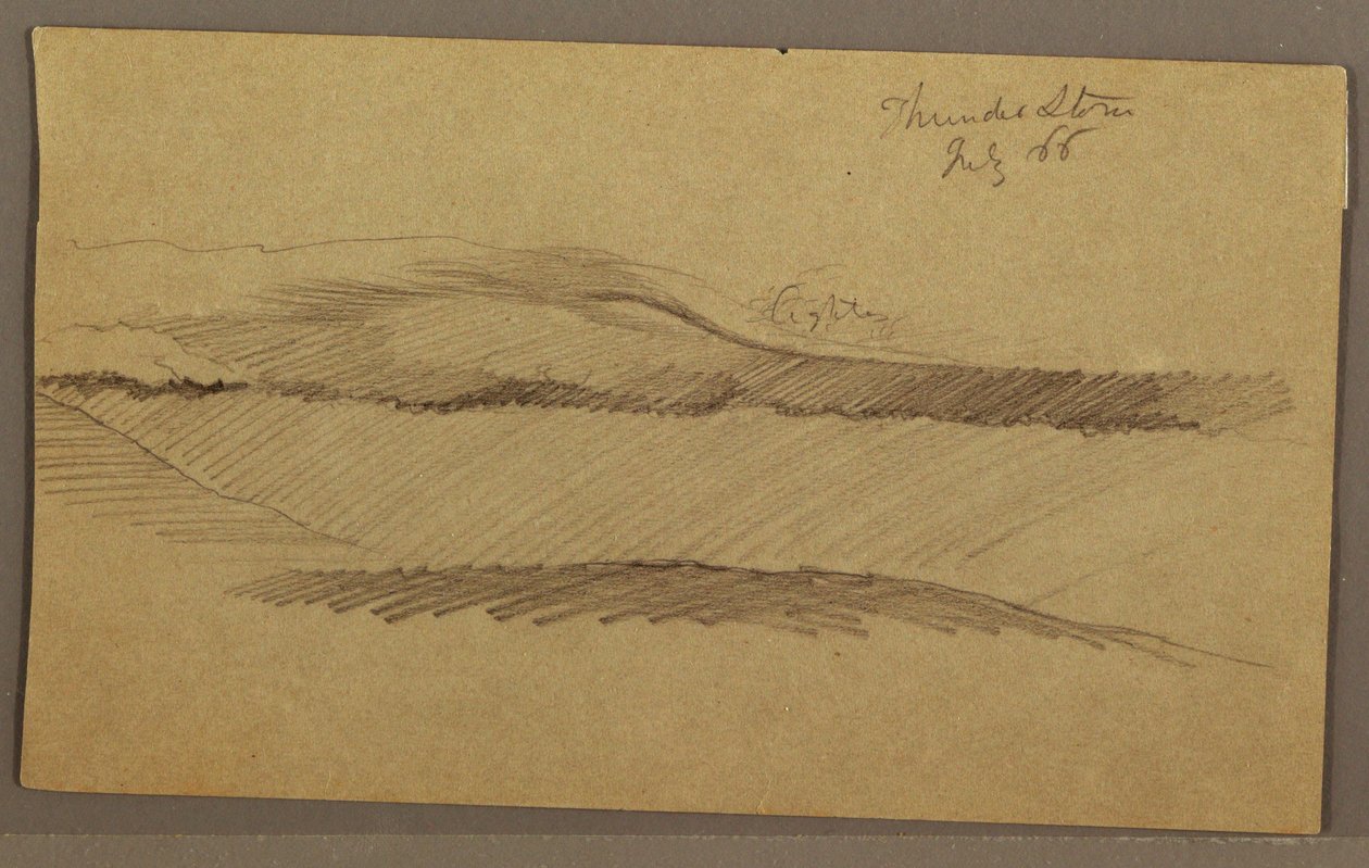 Piirros, Ukkosmyrsky harjanteen yllä, heinäkuu 1866 tekijältä Frederic Edwin Church