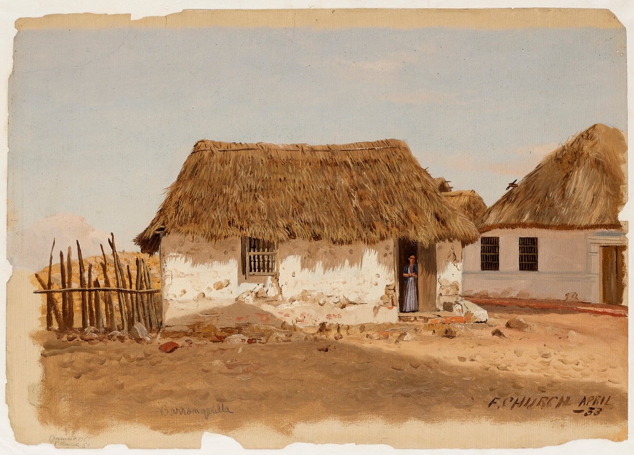 Piirros, Kaksi taloa Barranquillassa, Kolumbia, huhtikuu 1853. tekijältä Frederic Edwin Church