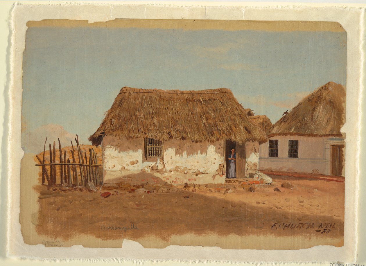 Piirros, Kaksi taloa Barranquillassa, Kolumbia, huhtikuu 1853. tekijältä Frederic Edwin Church