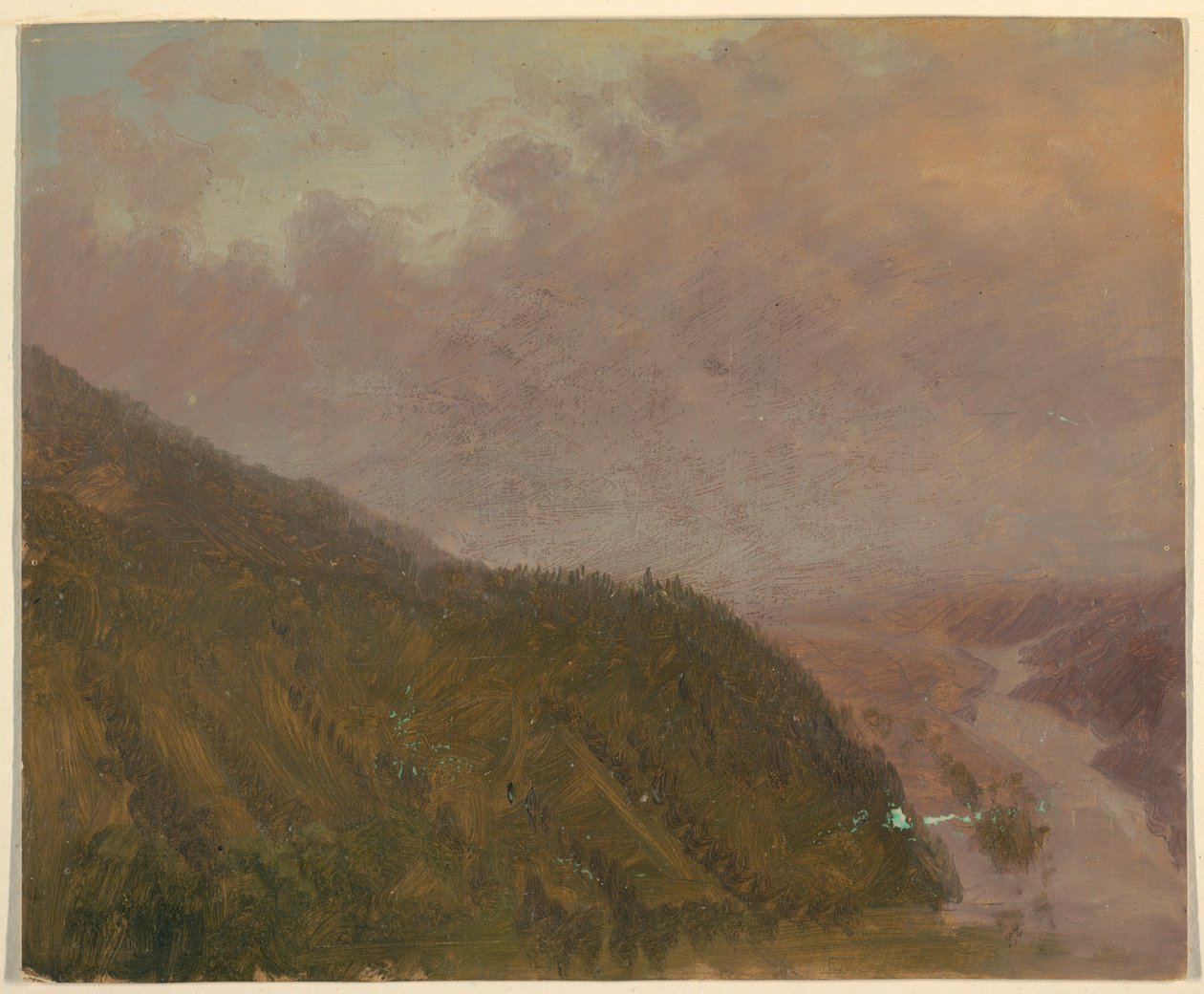 Piirros, Laakso korkean kukkulan laelta (Eurooppa), 1860-70 tekijältä Frederic Edwin Church