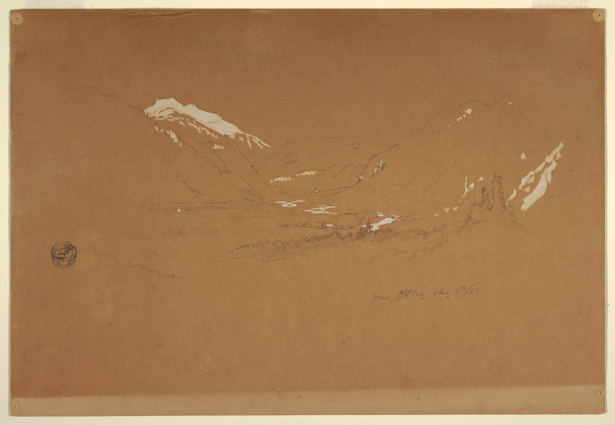 Piirros, laakso "Gollingin lähellä", Itävalta, 5. elokuuta 1868. tekijältä Frederic Edwin Church