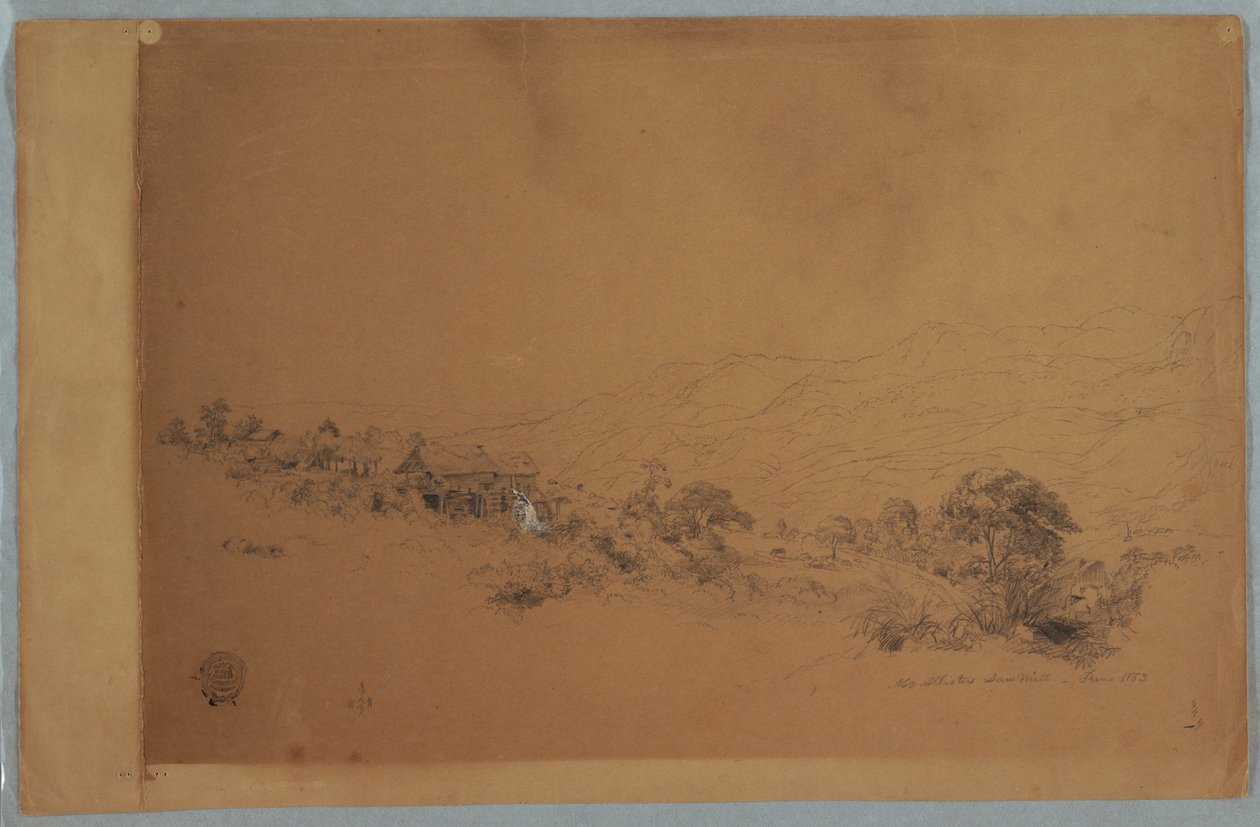 Piirros, laakso ja McAllistersin sahalaitos, Kolumbia, kesäkuu 1853. tekijältä Frederic Edwin Church