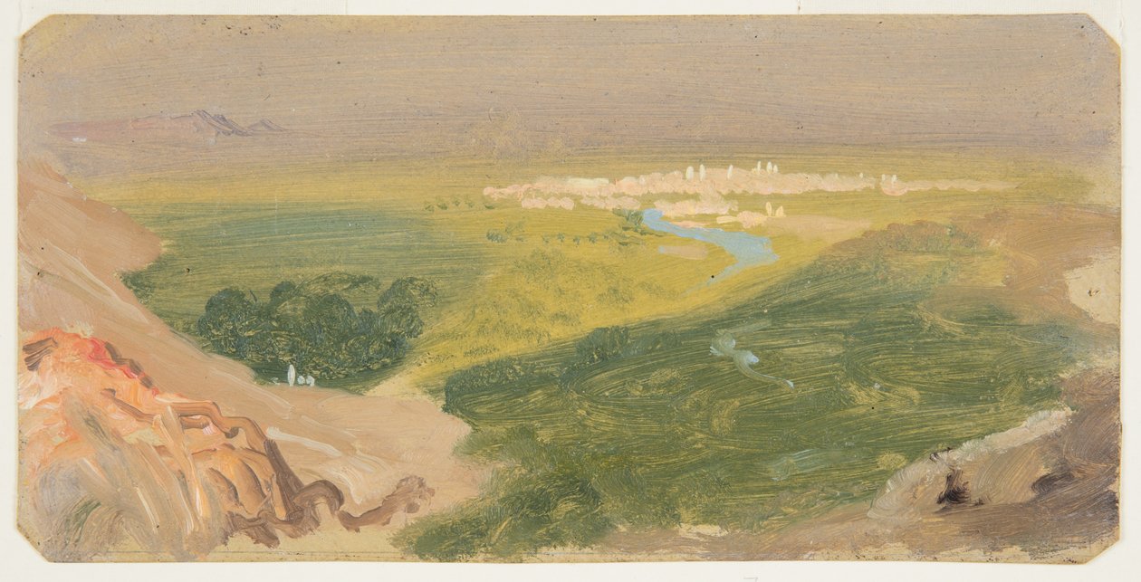 Piirros, Näkymä kohti Damaskosta, Syyria, 24. huhtikuuta - 16. toukokuuta 1868. tekijältä Frederic Edwin Church