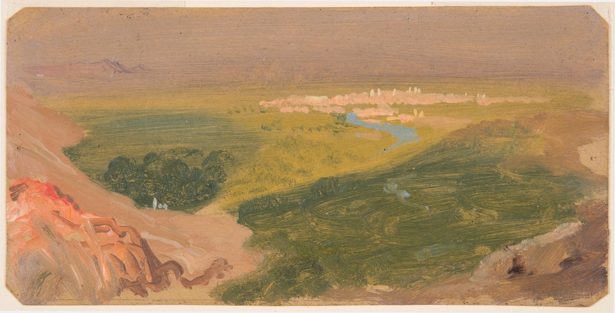 Piirros, Näkymä kohti Damaskosta, Syyria, 24. huhtikuuta - 16. toukokuuta 1868. tekijältä Frederic Edwin Church