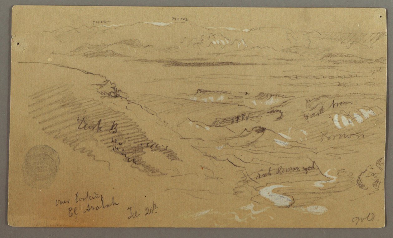 Piirros, Näkymä Wady el-Arabahin poikki, 20. helmikuuta, mahdollisesti 1868. tekijältä Frederic Edwin Church