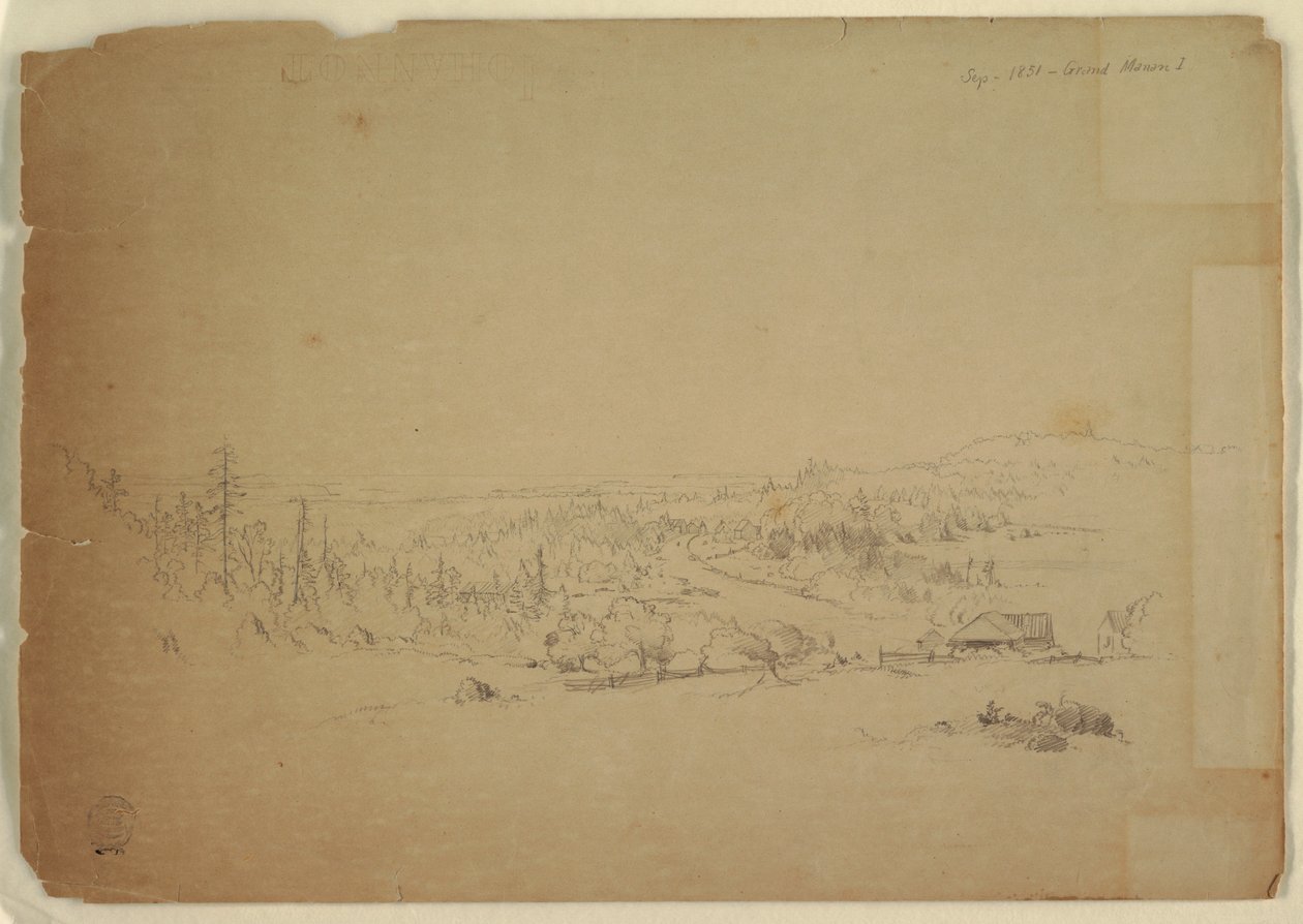 Piirros, Näkymä Grand Mananin saarelta, Kanadasta, merelle, syyskuu 1851. tekijältä Frederic Edwin Church