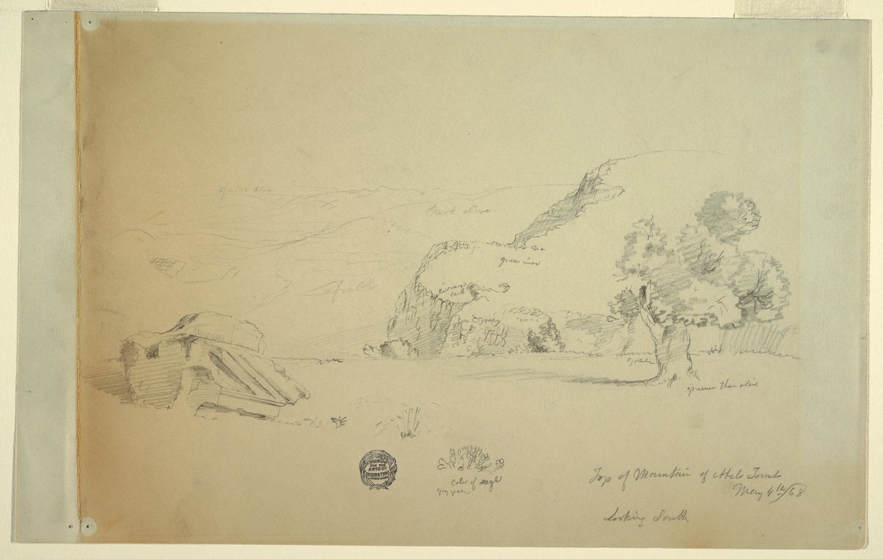Piirros, Näkymä kukkulalta Suk wadin länsipuolelta, 4. toukokuuta 1868. tekijältä Frederic Edwin Church