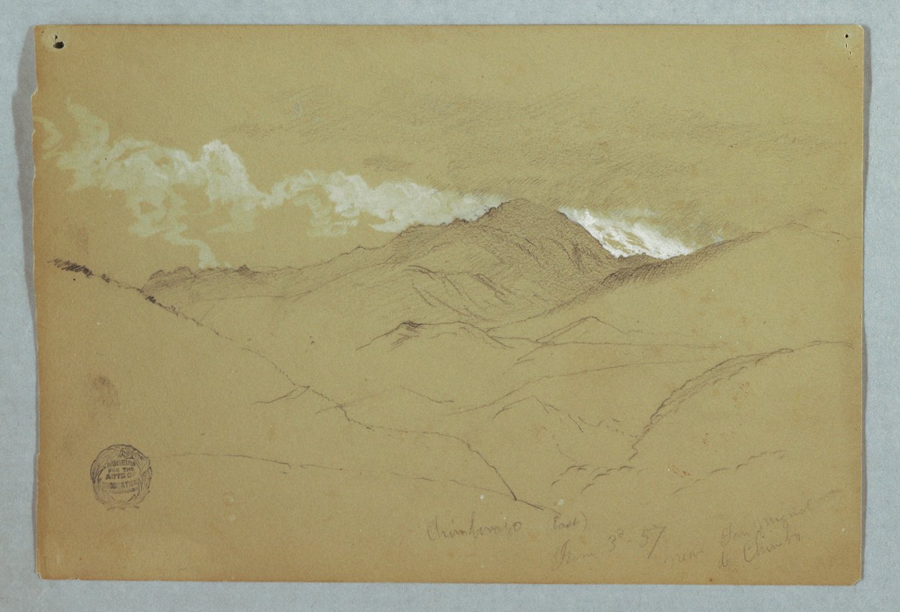 Piirros, Näkymä Chimborazo-vuoren itäpuolelta, Ecuador, 3. kesäkuuta 1857. tekijältä Frederic Edwin Church