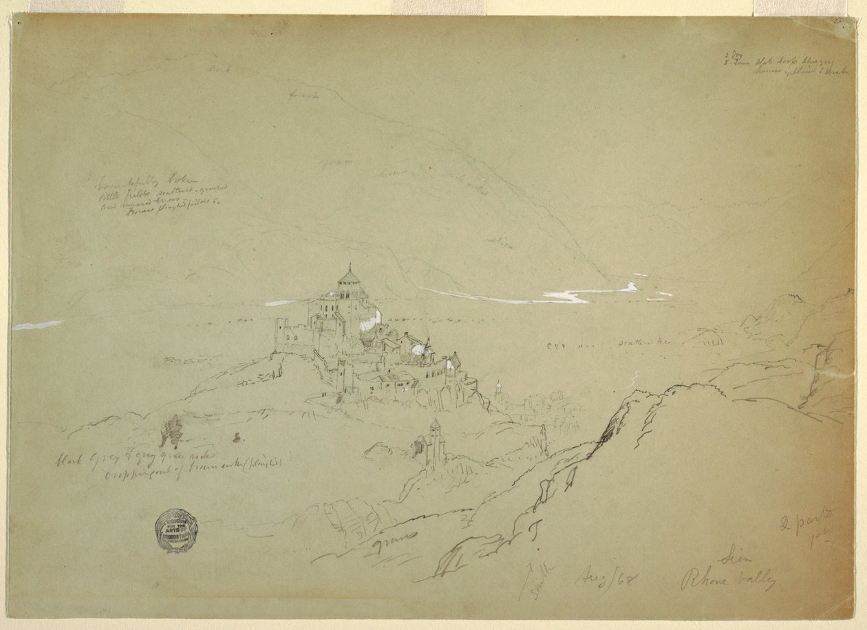 Piirros, Näkymä Sienistä Rhônen laaksossa, elokuu 1868. tekijältä Frederic Edwin Church