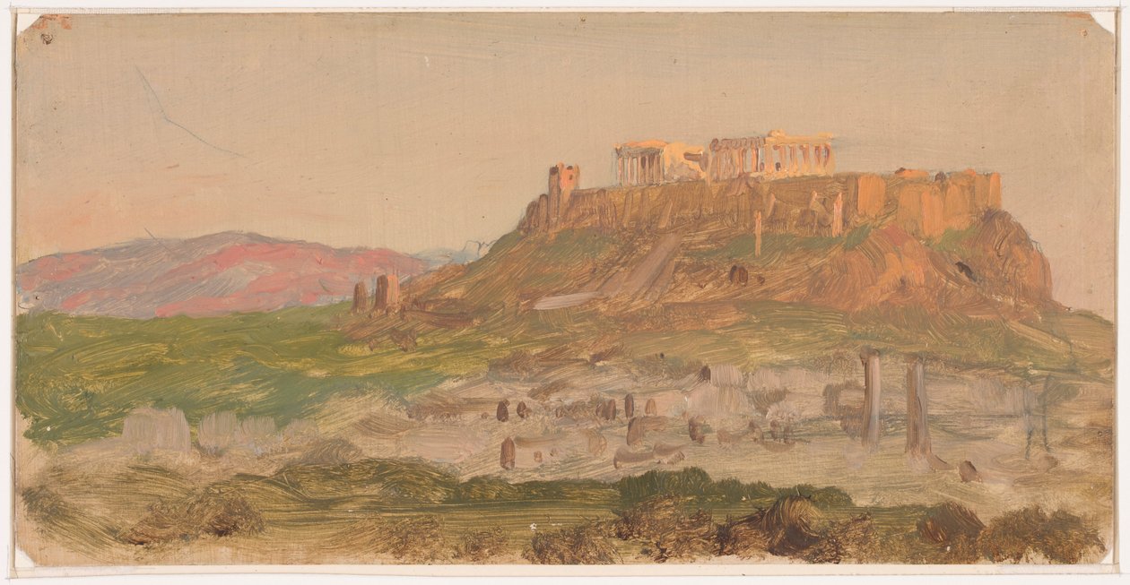 Piirros, Näkymä Akropolille etelästä, Ateena, huhtikuu 1869. tekijältä Frederic Edwin Church