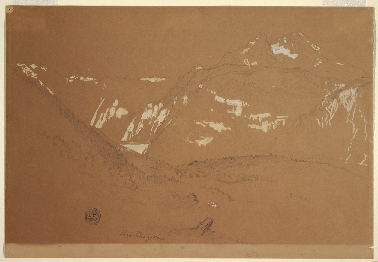 Piirustus, Watxmann, Königssee ja Schoenfeld Spitze..., kesä-heinäkuu 1868 tekijältä Frederic Edwin Church