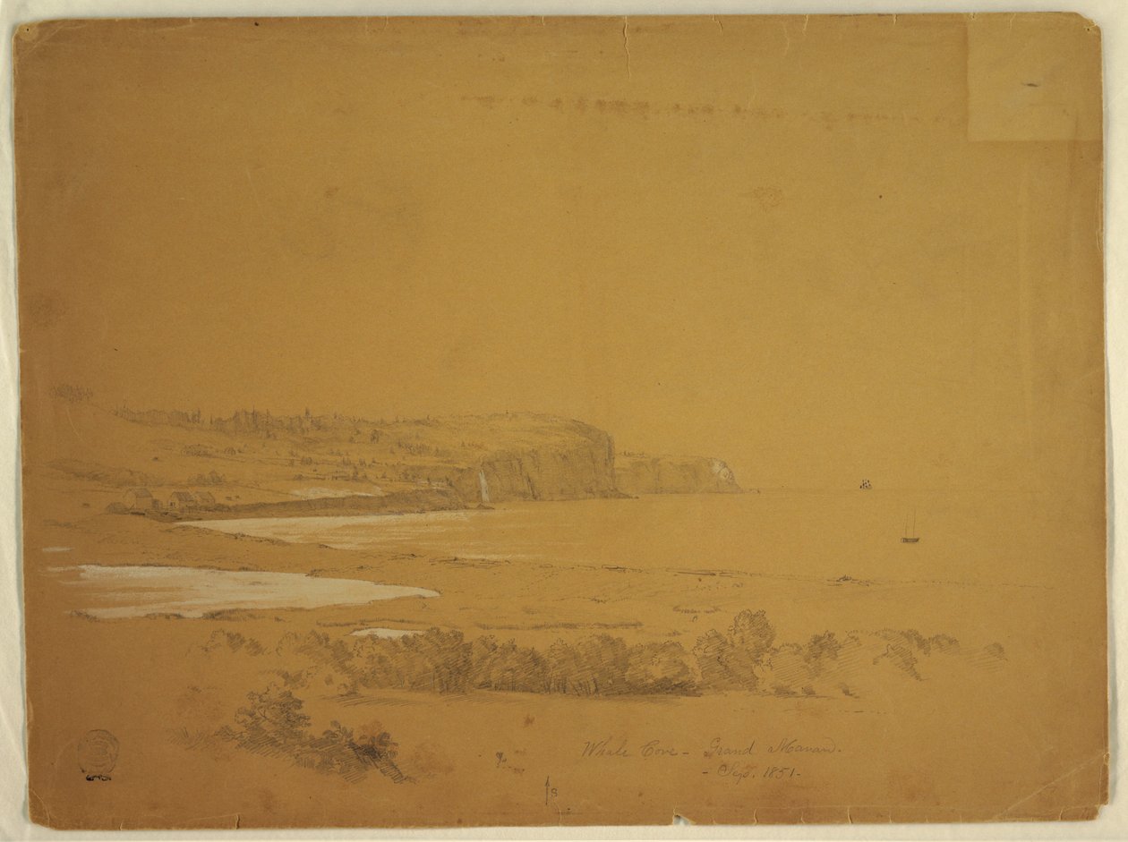 Piirros, Whale Cove, Grand Manan Island, Kanada, syyskuu 1851. tekijältä Frederic Edwin Church