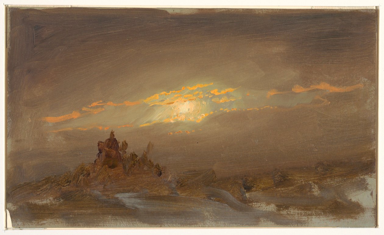 Piirros, Talvimaisema kuunvalossa, n. 1870. tekijältä Frederic Edwin Church