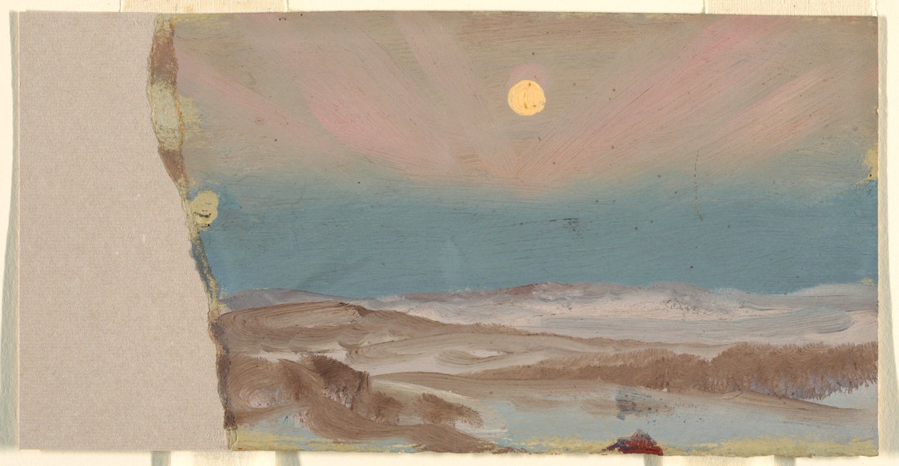 Piirros, Talvimaisema täysikuun kanssa, 1870-80 tekijältä Frederic Edwin Church