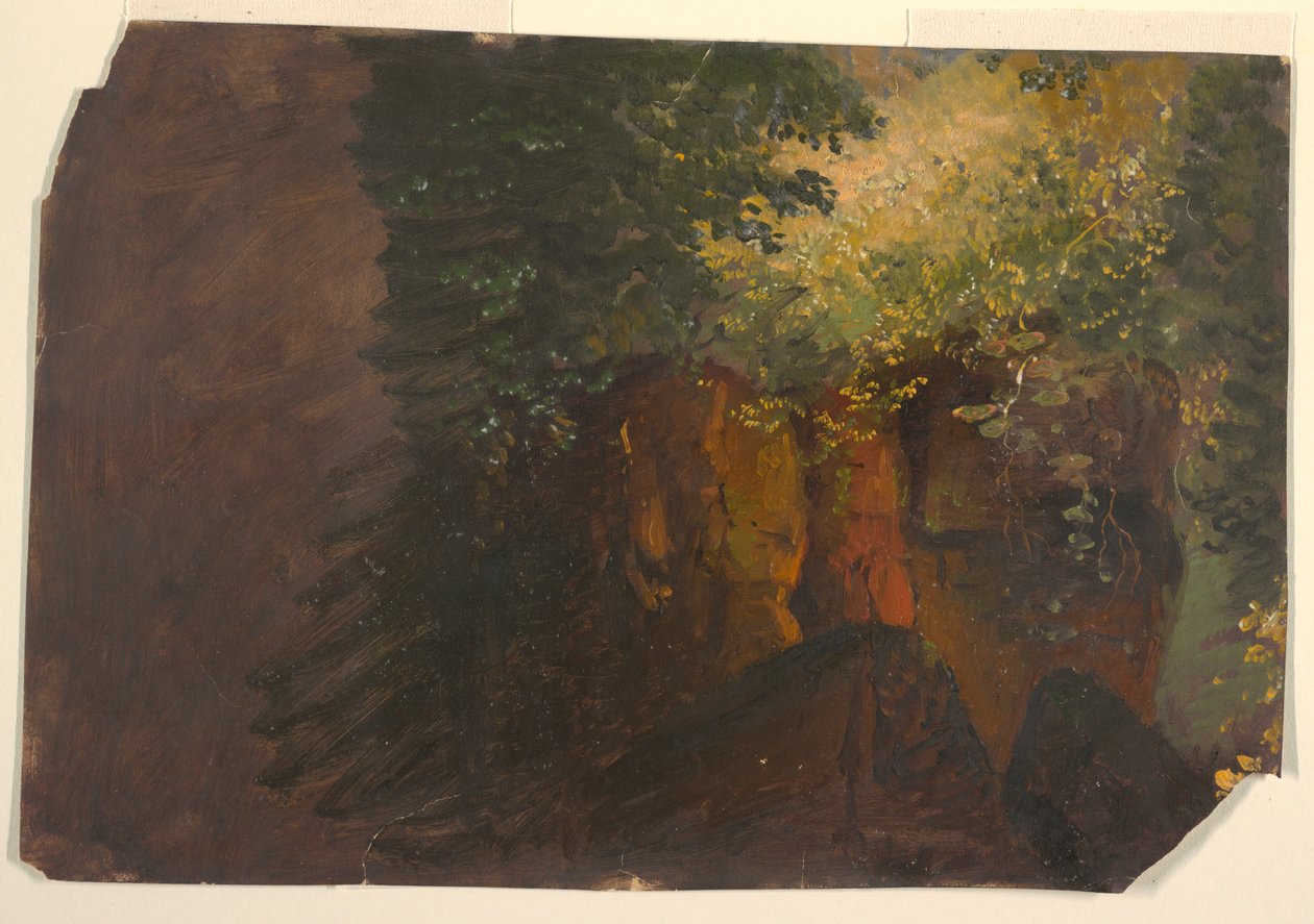 Piirros, Metsäkuva kallioineen, 1860-70 tekijältä Frederic Edwin Church