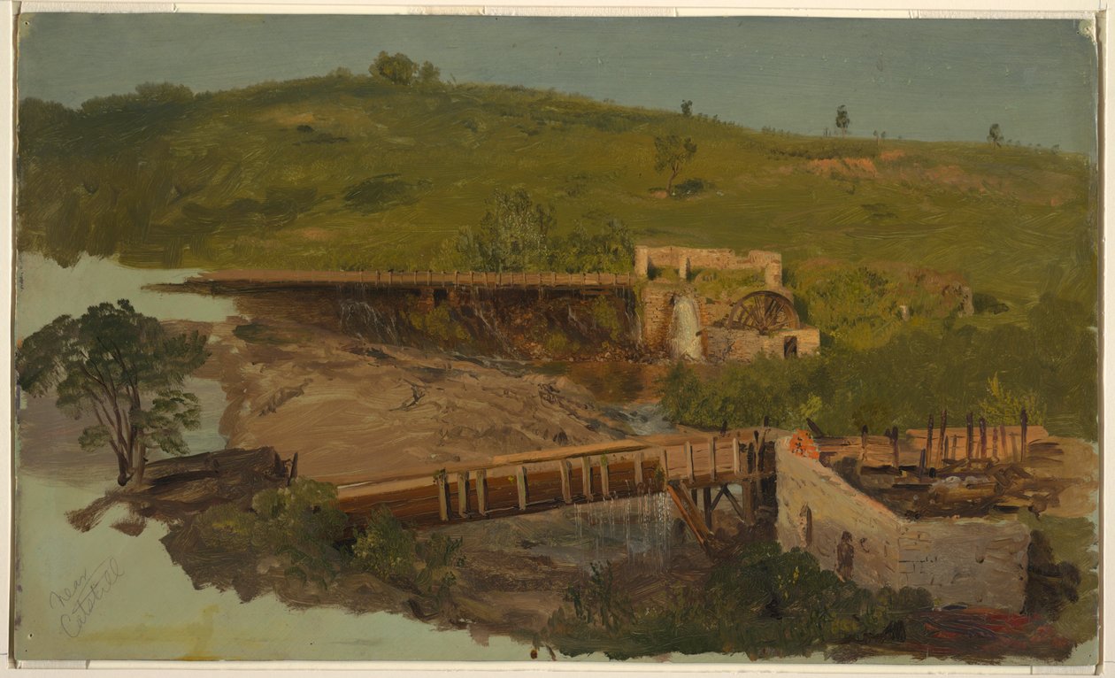 Kukkula maasillalla ja raunioituneilla myllyillä, lähellä Catskilliä, New Yorkissa tekijältä Frederic Edwin Church