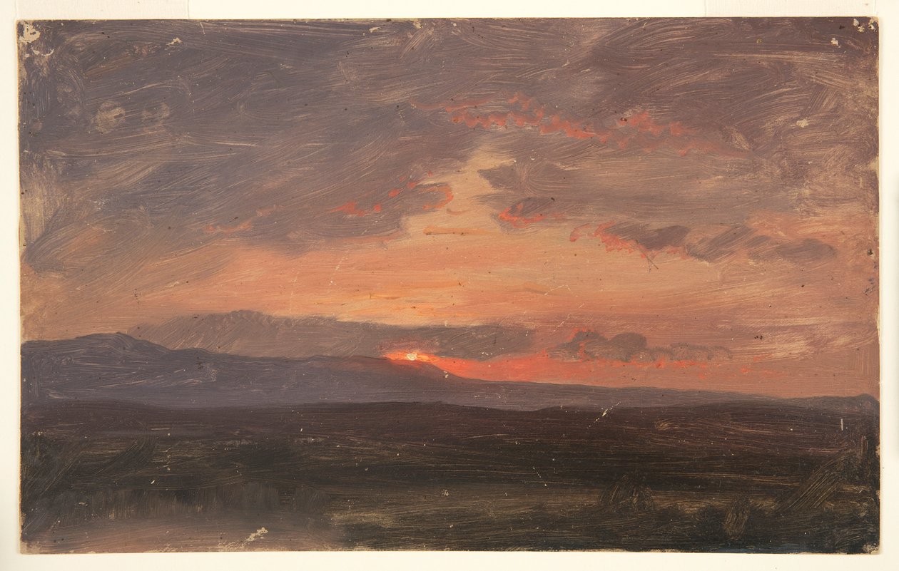 Hudson Valley, New York, aurinko laskee Catskill-vuorten taakse tekijältä Frederic Edwin Church