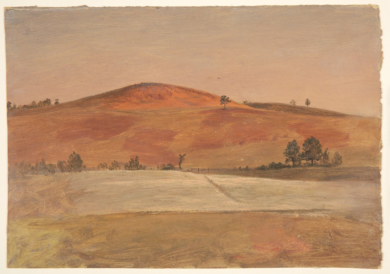 Maisema matalalla kukkulalla ja pelloineen tekijältä Frederic Edwin Church