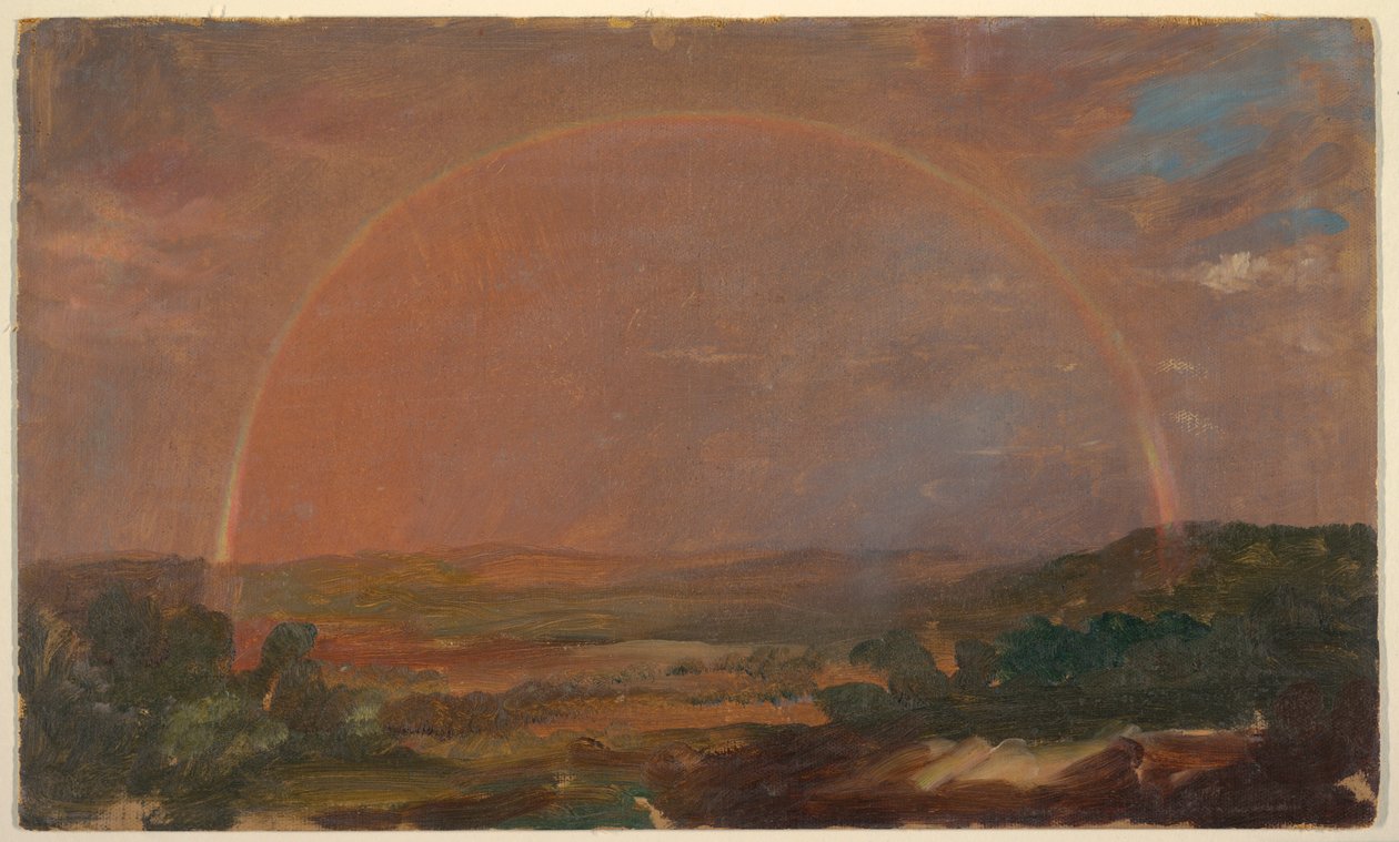 Sateenkaari kukkulaisen maiseman yllä tekijältä Frederic Edwin Church