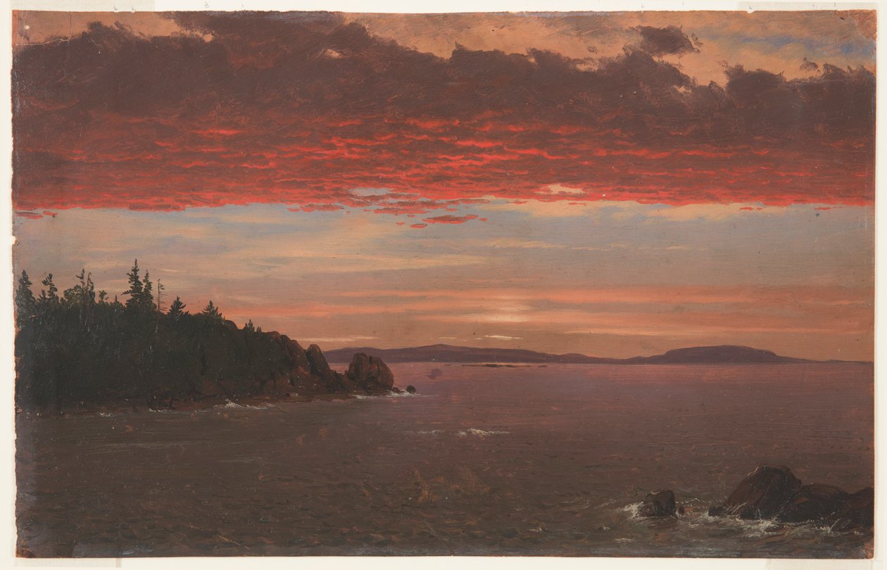 Schoodicin niemimaa Mount Desertistä auringonnousussa tekijältä Frederic Edwin Church