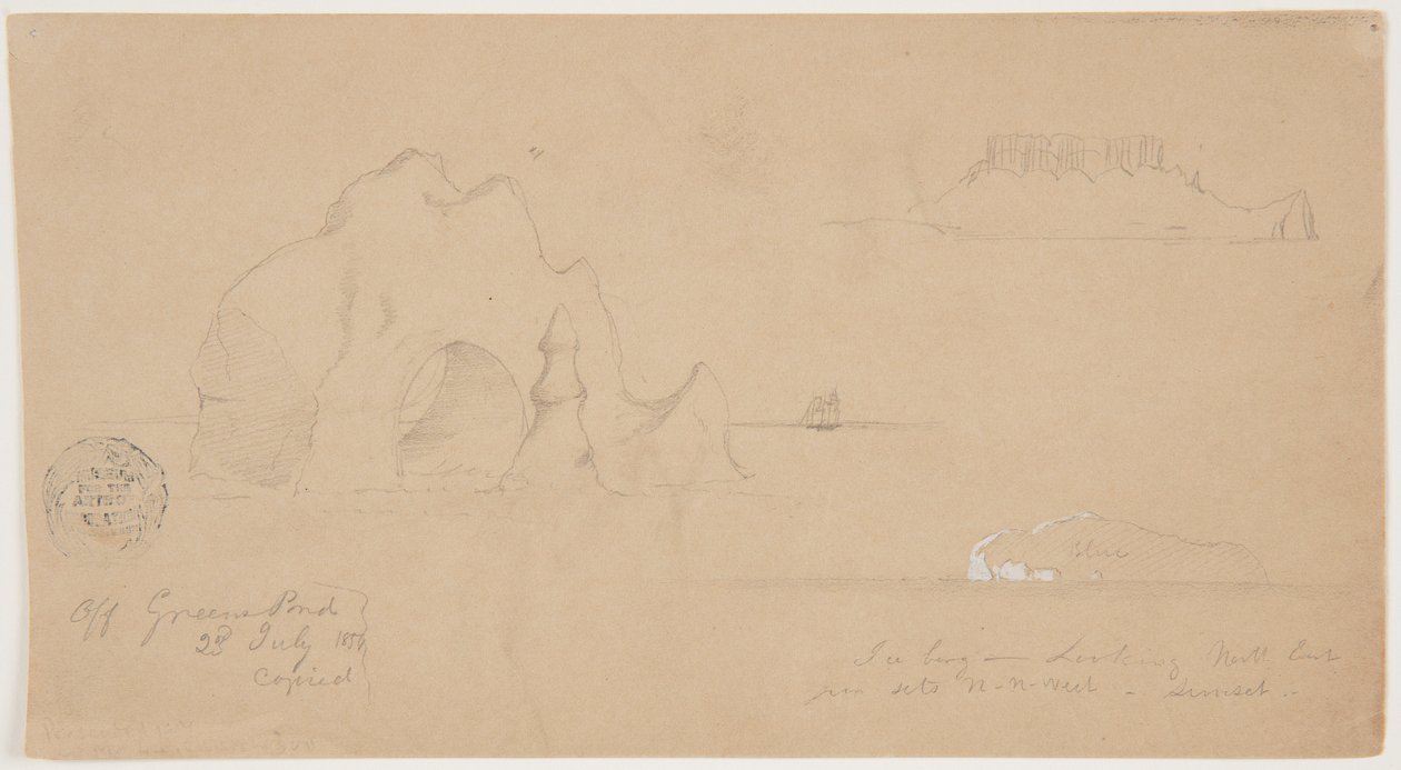 Luonnokset jäävuorista, Off Greenspond, Newfoundland tekijältä Frederic Edwin Church