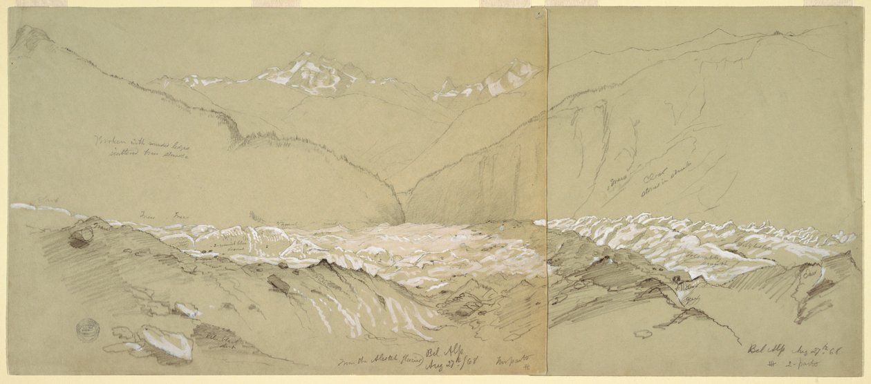 Ylä-Aletsch-jäätikkö, jossa on suuri Fusshorn tekijältä Frederic Edwin Church