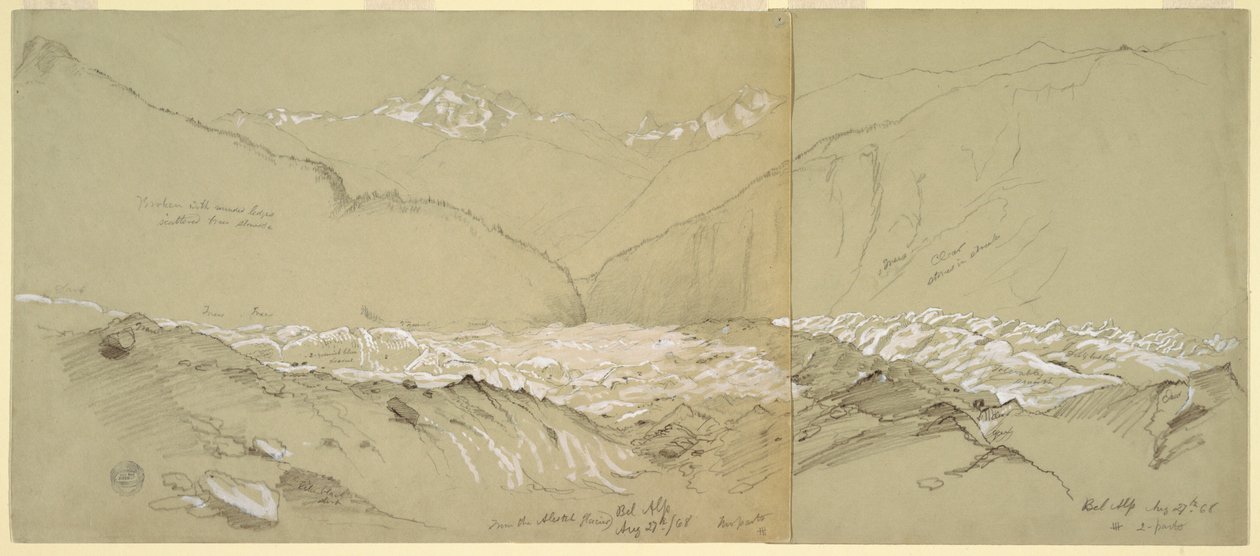 Ylä-Aletsch-jäätikkö, jossa on suuri Fusshorn tekijältä Frederic Edwin Church