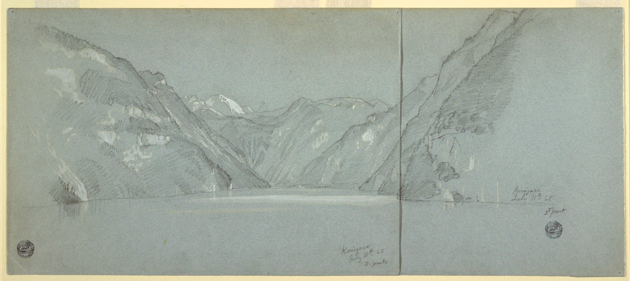 Näkymä Königssee-järvelle Falkensteinin kanssa, lähellä Berchtesgadenia, Baijeri, Saksa, osa 2 tekijältä Frederic Edwin Church