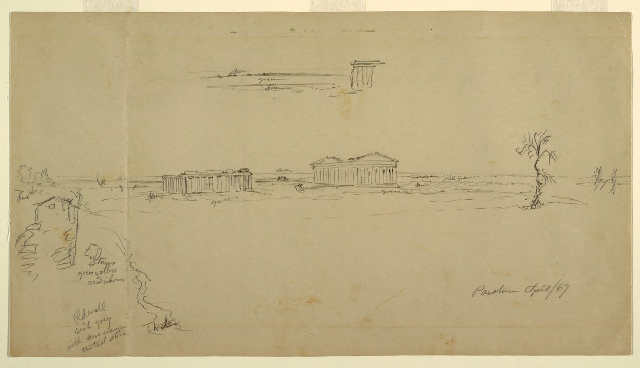 Näkymät basilikaan ja Neptunuksen temppelille, Paestum, Italia tekijältä Frederic Edwin Church