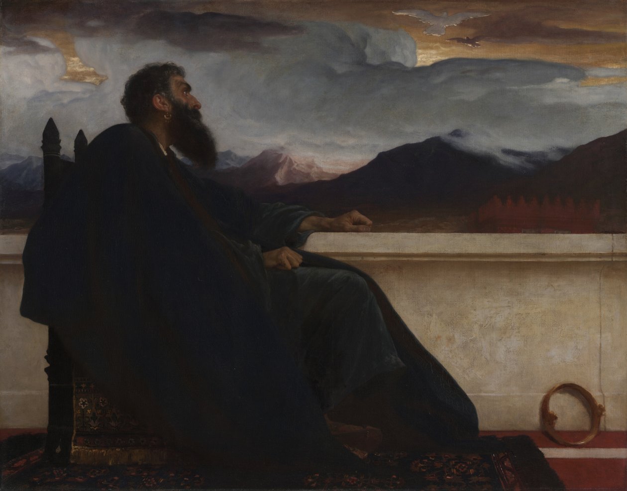 David: "Voi, kun minulla olisi siivet kuin kyyhkyllä! Sillä silloin lentäisin pois ja olisin levossa." Psalmi 55:6, 1865 tekijältä Frederic Leighton