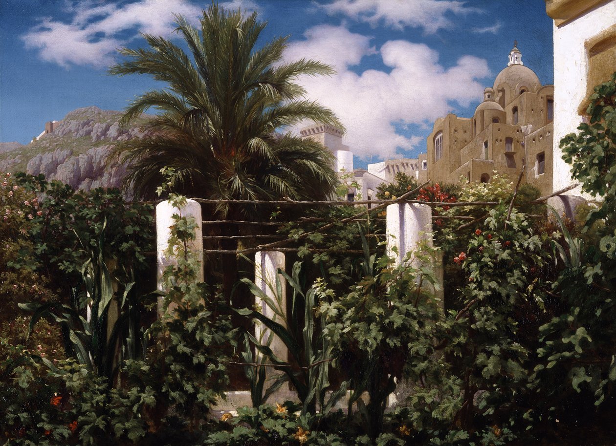 Garden of an Inn, Capri, n. 1859 (öljy kankaalle) tekijältä Frederic Leighton