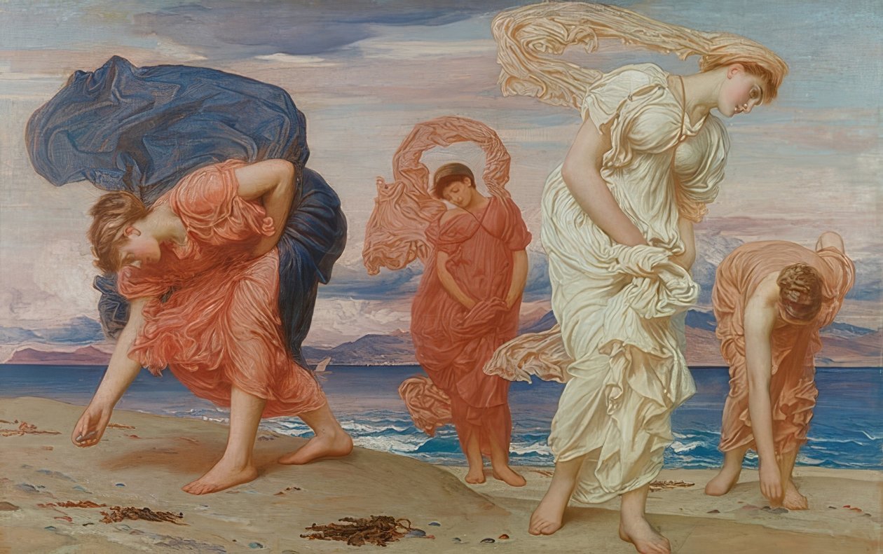 Kreikkalaiset tytöt poimivat kiviä rannalta. Noin 1871 tekijältä Frederic Leighton