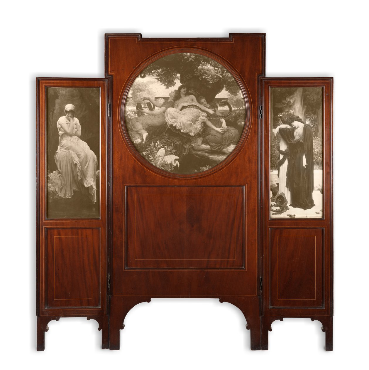 Kolminkertainen mahonki seula, jossa on painokuormitus (mahonki kolminkertainen seulasarja) tekijältä Frederic Leighton