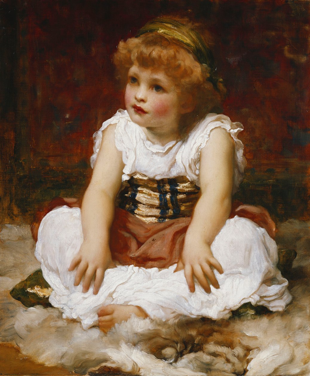 Muotokuva tytöstä istumassa matolla, tekijältä Frederic Leighton