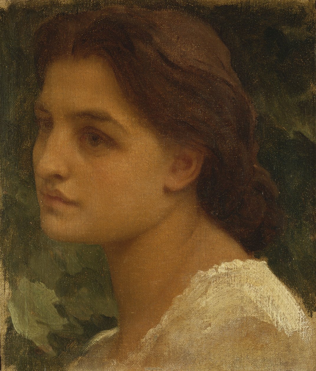 Nuoren naisen muotokuva, pieni rintakuva, yllään valkoinen mekko tekijältä Frederic Leighton