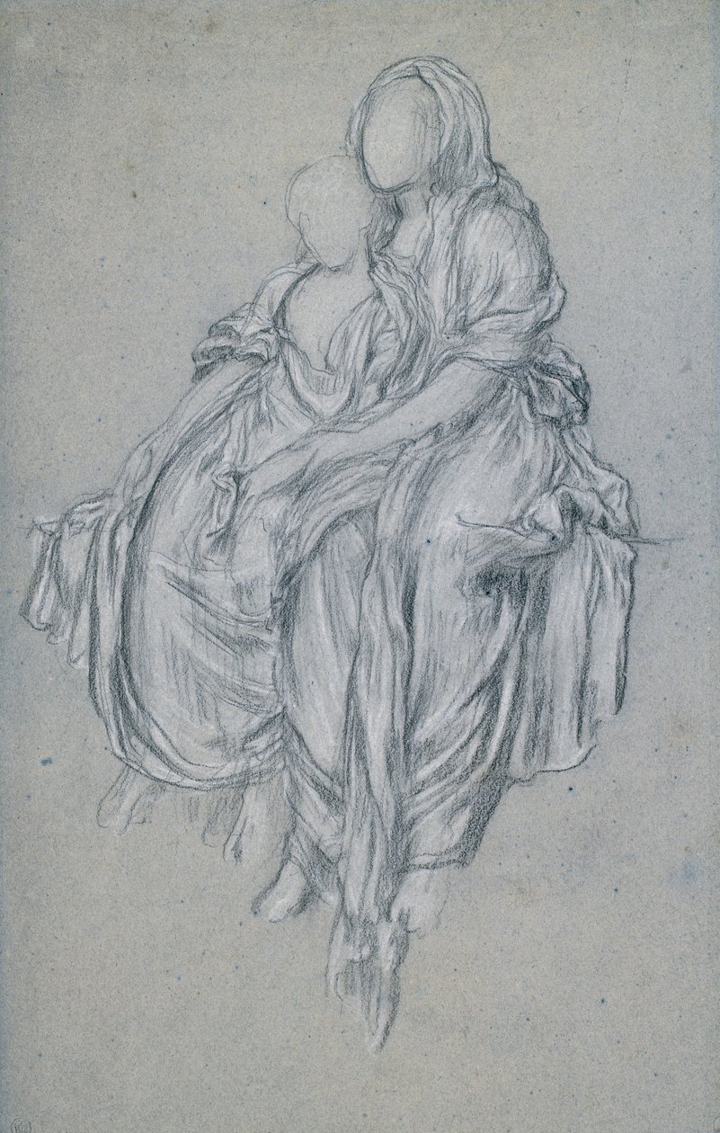 Study for The Daphnephoria, n. 1876 (mustavalkoinen liitu sinisellä paperilla) tekijältä Frederic Leighton