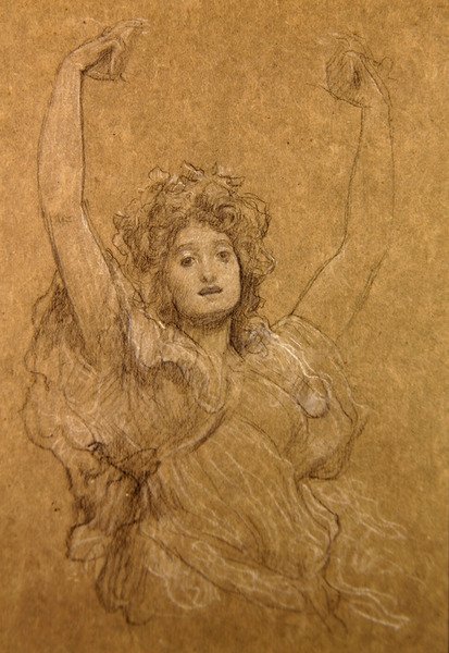 Tutkimus tanssivasta tytöstä (mustavalkoinen liitu paperille) tekijältä Frederic Leighton