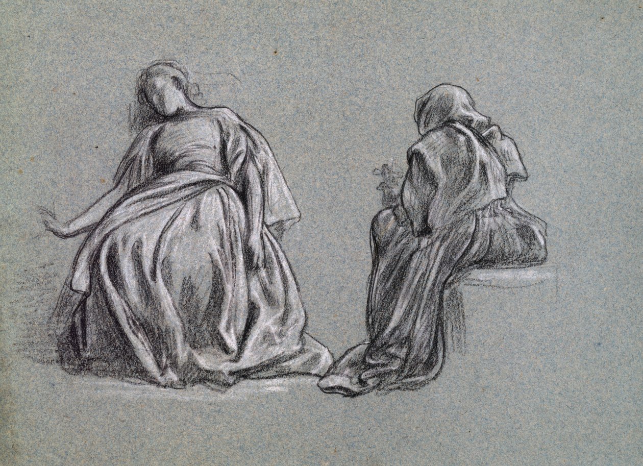 Tessa kotona (George Eliots Romolalle), 1863 (mustavalkoinen liitu paperille) tekijältä Frederic Leighton