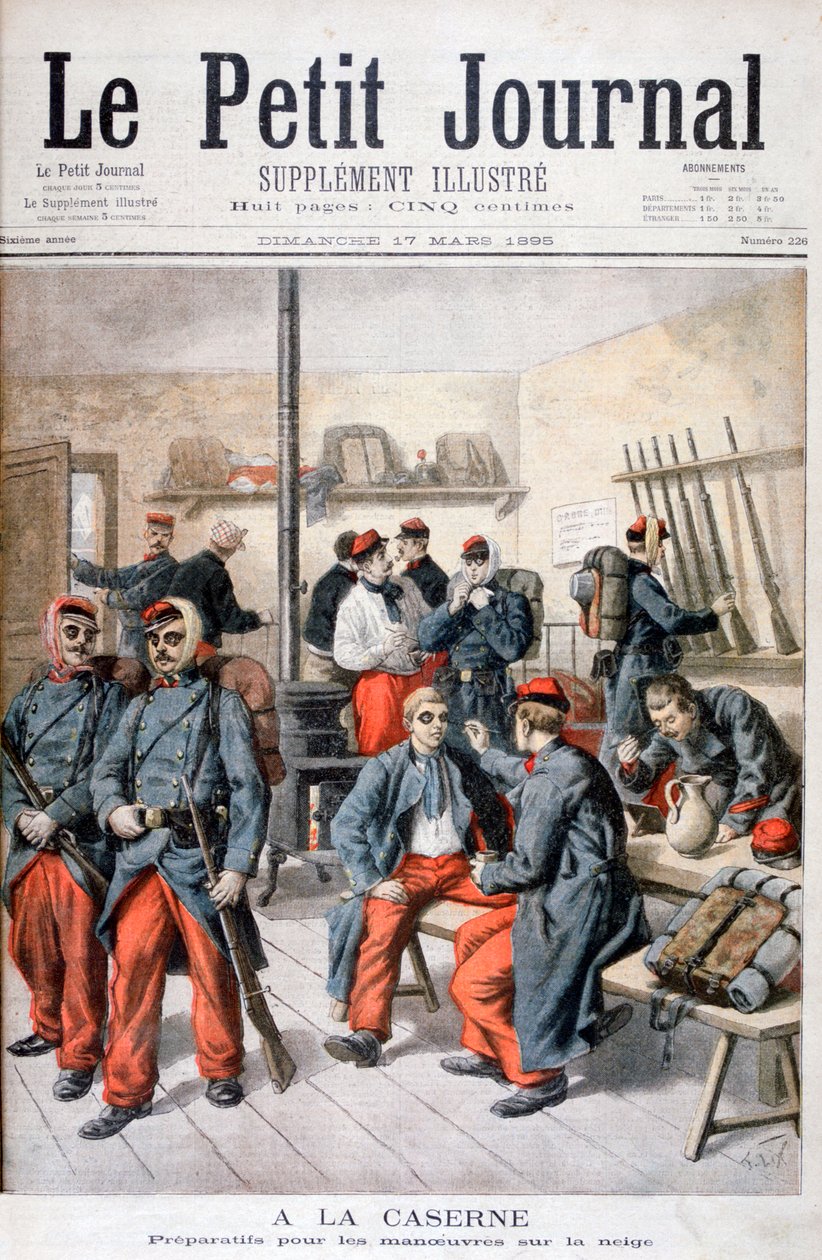 Kasarmissa, valmistautuminen manöövereihin lumessa, 1895 tekijältä Frederic Lix
