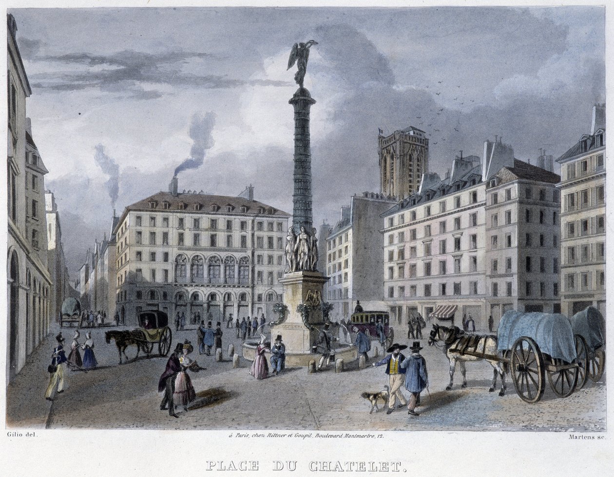 Place du Chatelet - Martensin ""Pariisissa vuonna 1832" -osassa tekijältä Frederic Martens