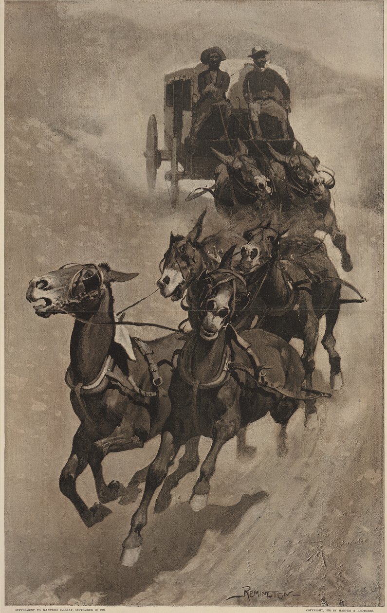 An Army Mail Ambulance, Harpers Weekly, pub.1890 tekijältä Frederic Remington