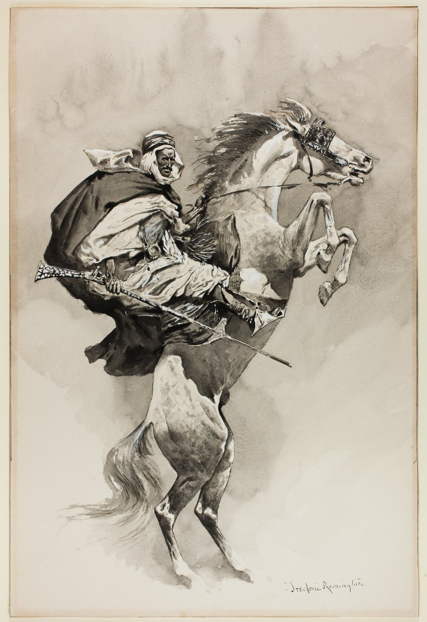 "As They Threw their Animals Back upon their Haunches", kuvitus An Arabian Day and Night -teokseen, Harper