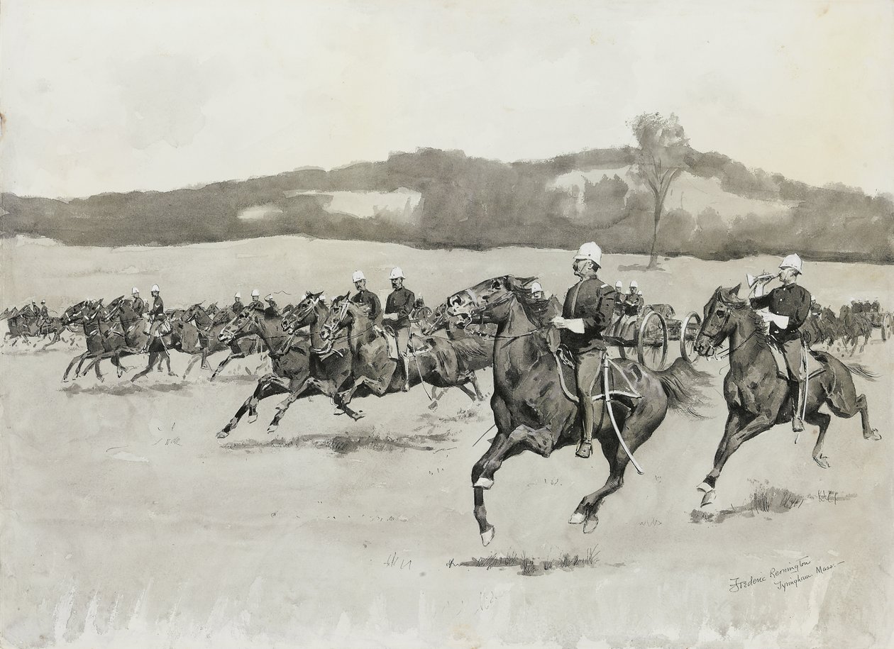 Battery K Drillissä Berkshire Hillsissä, Massachusettsissa tekijältä Frederic Remington