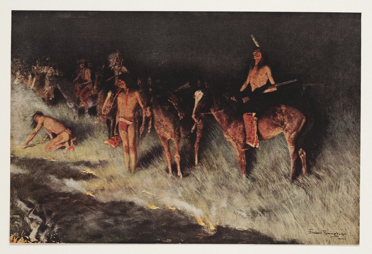 Fire on the Prairie, Colliers Weekly, pub.1908 tekijältä Frederic Remington