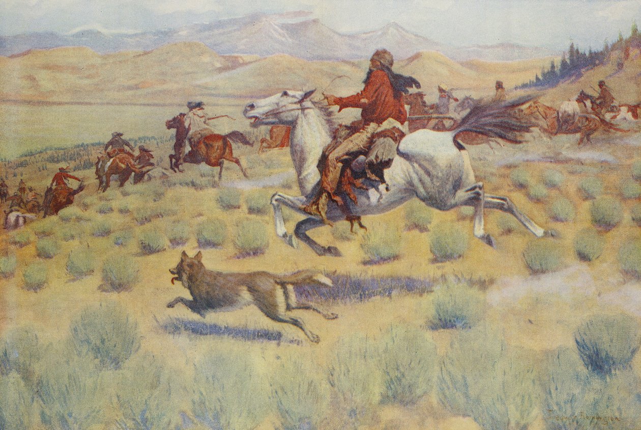 Hunting on the Prairie, Colliers Weekly, pub.1904 tekijältä Frederic Remington