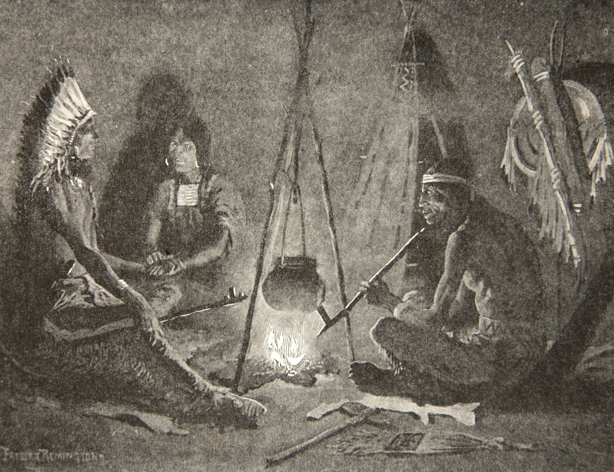 Seuraan sinua, mieheni, Henry Wadsworth Longfellowin (1807-82) The Song of Hiawatha -pubista. George G. Harrap und Company Ltd., 1911 tekijältä Frederic Remington