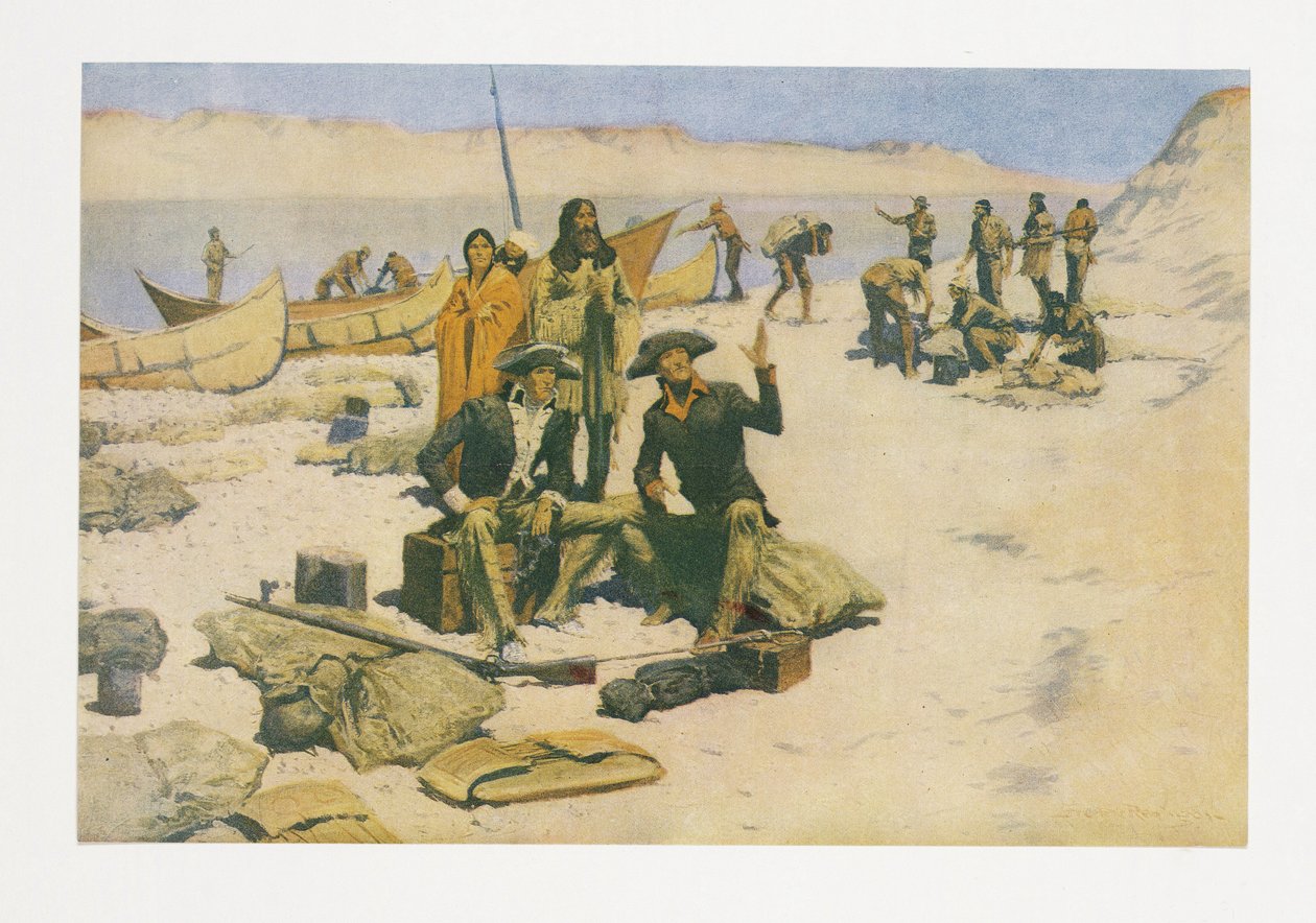Lewis ja Clark, Colliers Magazine, pub. 1906 tekijältä Frederic Remington